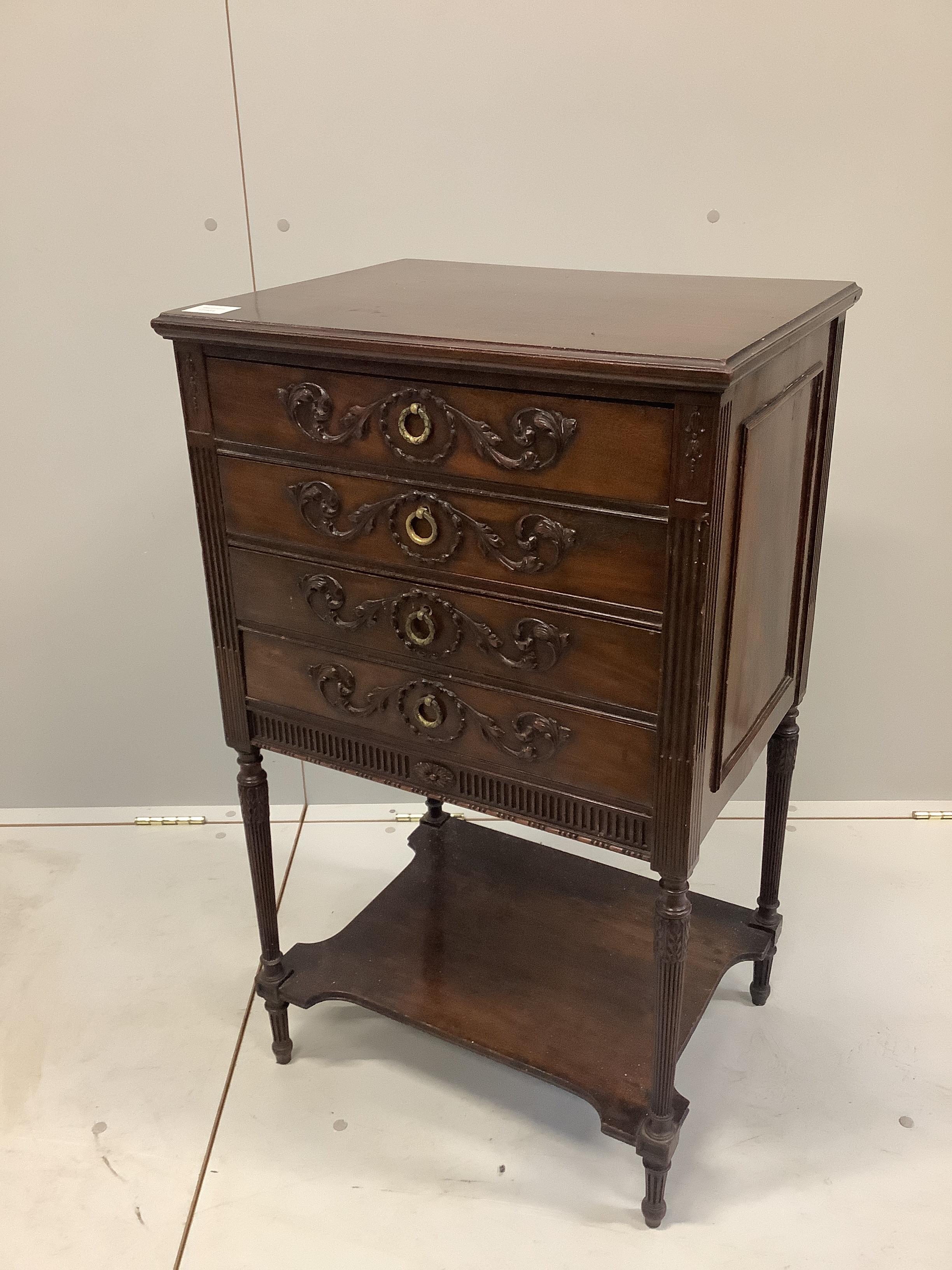 A small Chippendale revival mahogany four drawer chest, width 52cm, depth 40cm, height 86cm